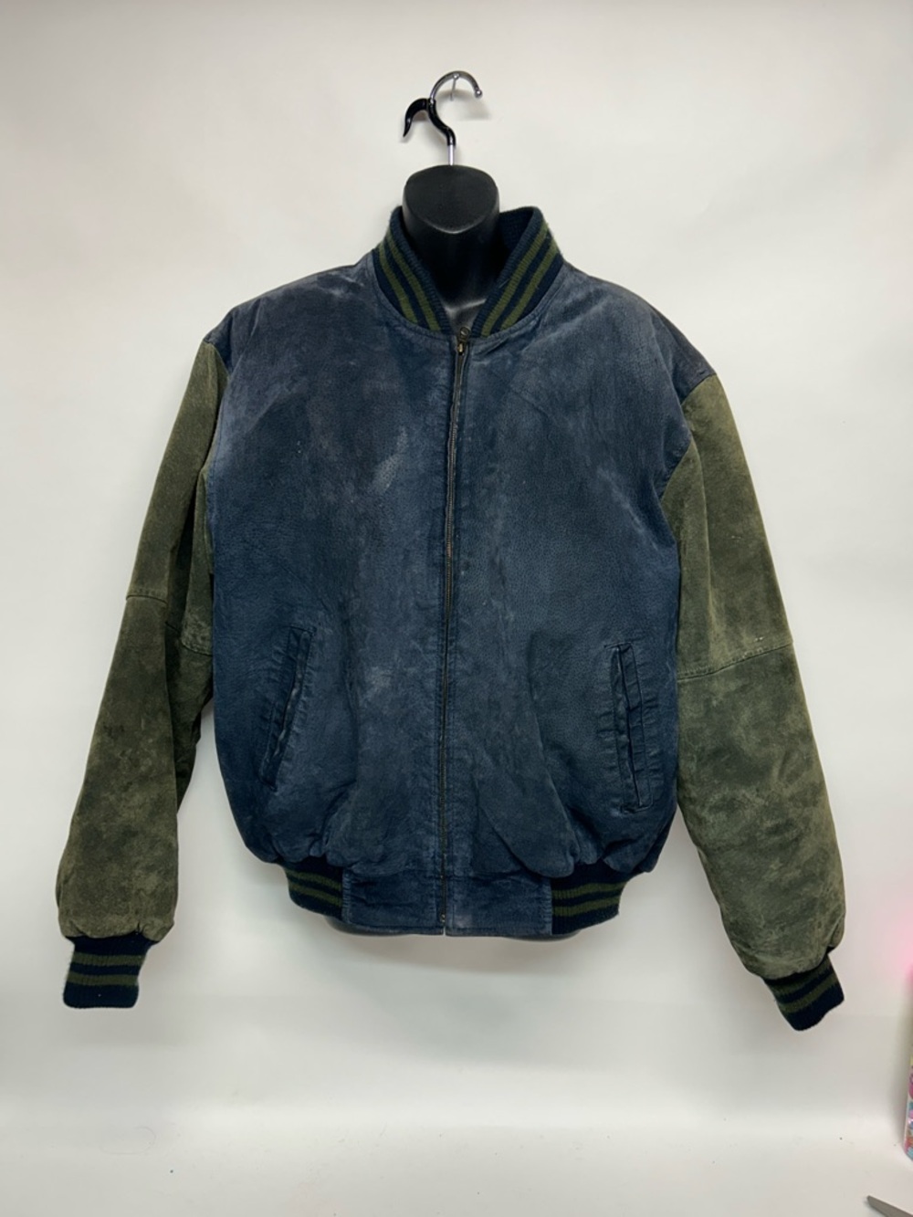 Vintage Varsity Navy leather  Jacket men’s medium colored leather 1990s Y2K